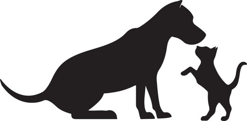 Playful Dog and Curious Cat Silhouette Vector Art - Minimalist Pet Illustration for Animal Lovers