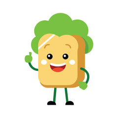 Happy Bread Character with Green Hair