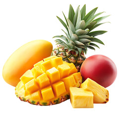 Radiant Tropical Medley Vibrant Mix of Mango Papaya Isolated on Transparent Background