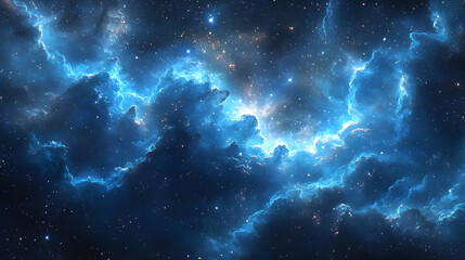 Deep space nebulae displaying vibrant blues and whites.
