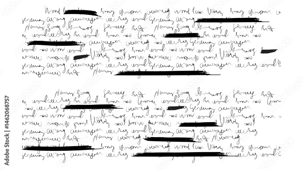 Aufkleber redacted hand scribble text for letter. write note with marker underline. handwritten script and dra