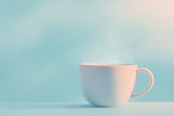 Fototapeta premium monochrome coffee cup with subtle steam rising against pastel backdrop embodying minimalistic look