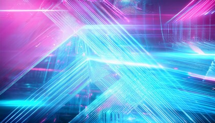 Obraz premium Abstract Neon Light Trails Cyberpunk Cityscape, Digital Art, Glowing Lines