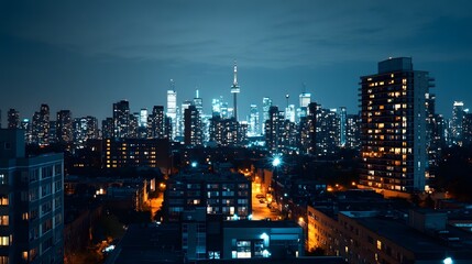 Obraz premium Illuminated cityscape with an industrial complex in the background at night