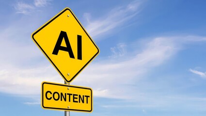 Yellow road sign attention concept AI, concept. Filtering content creation with the help of Artificial Intelligence.