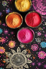 Colorful Powders in Bowls with Decorative Floral Design