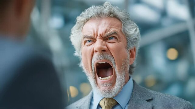 Angry Businessman Shouting in Office Environment with Outrageous Emotion