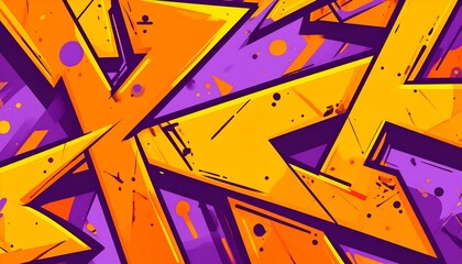 Abstract orange and purple graffiti art. Dynamic design, vibrant colors, geometric shapes. Ideal for backgrounds, wallpapers, and digital art projects.