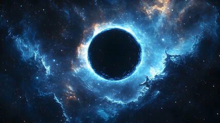 Naklejka premium Cosmic void surrounded by glowing nebulae.