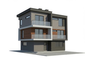 Modern architecture building exterior isolated on white background