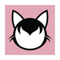 Simple and stylish cartoon cat head illustration with pink background in modern vector design