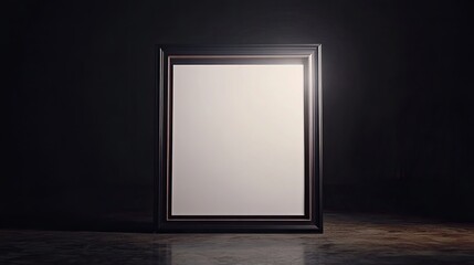 Blank vertical canvas in dark room.