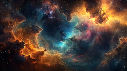 Fototapeta premium Cosmic nebulae display vibrant color patterns.