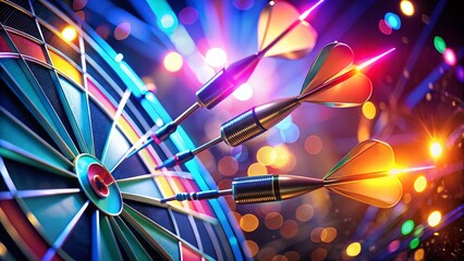 Aerial View of 3D Darts Game, Colorful Targets and Flight Paths