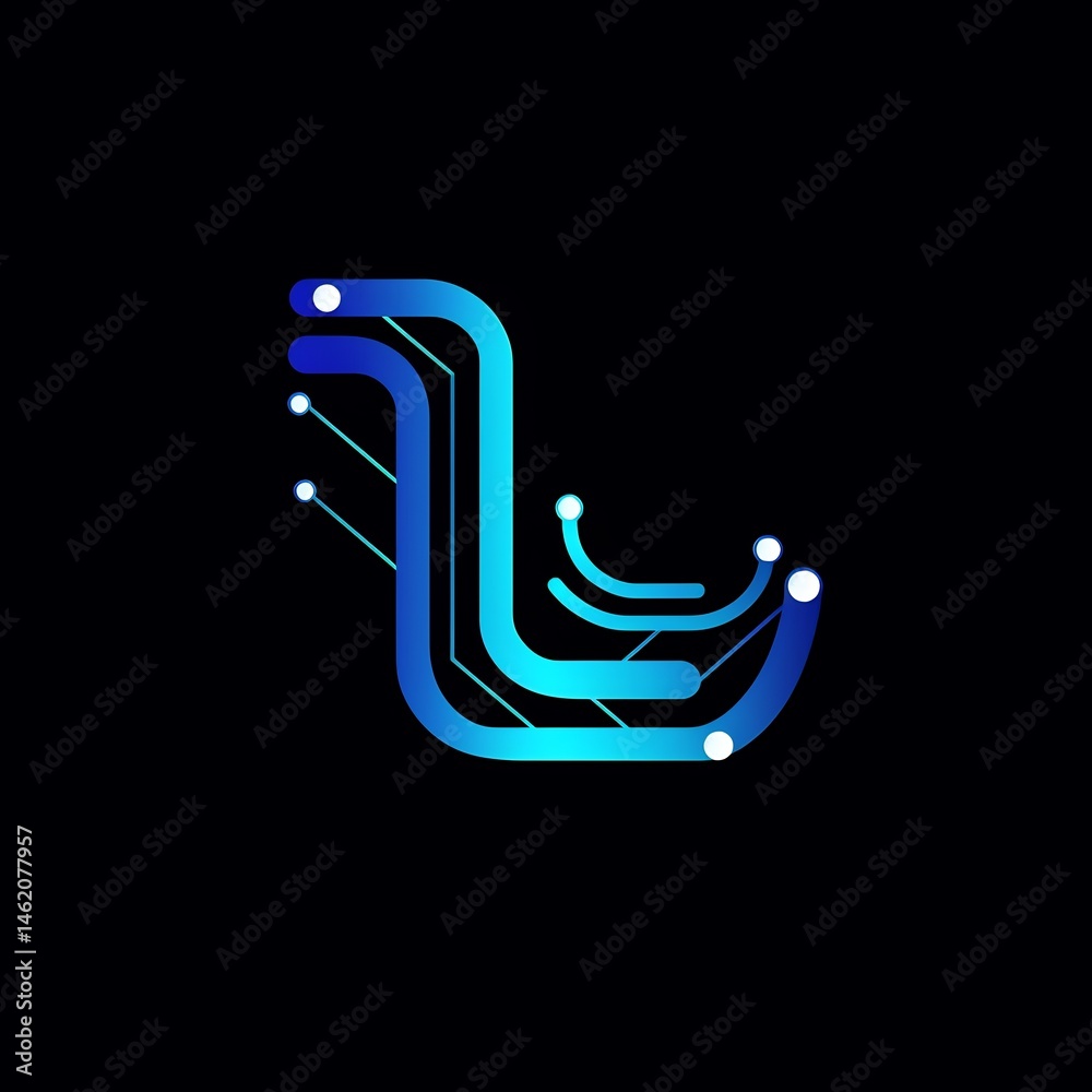 Poster abstract circuit board design with glowing nodes on a deep black canvas