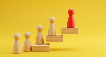 Wooden figurines progressing upward on blocks