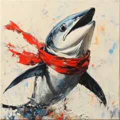 Vibrant Shark Art Painting: Colorful Splash of Marine Life and Energy