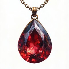 Elegant Teardrop Red Gemstone Pendant on Brass Chain: Luxurious Vintage Jewelry