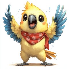 Cheerful Cartoon Parrot Illustration: Vibrant Colorful Bird with Funny Playful Expression