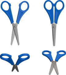 set of 3d scissors in different views. back to school element. realistic scissors illustration