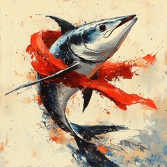 Stunning Abstract Marlin Painting: Vibrant Marine Wildlife in Fluid Art Masterpiece