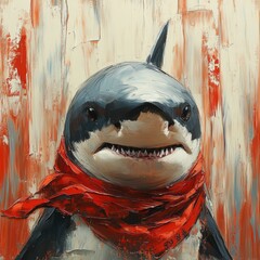 Whimsical Shark and Penguin Animal Hybrid Illustration: Vibrant, Funny, Trendy Art