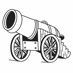 Cannon On Wheels Military Artillery Illustration Vintage Combat Weapons Icons