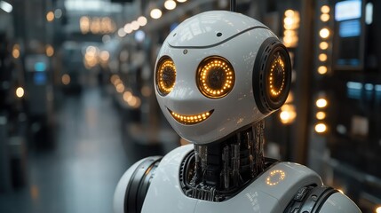 Fototapeta premium Friendly AI bot displays a warm smile while enhancing the automated call center experience for users