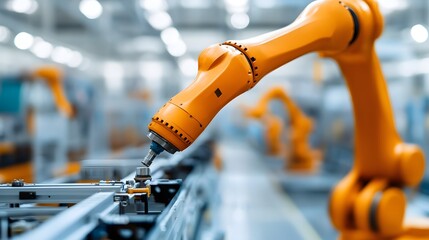 Robotic arm working on an assembly line in a modern manufacturing facility