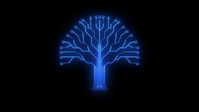 bonsai tree ai technology tree growing animation neon tree tree ai technology 4k looping