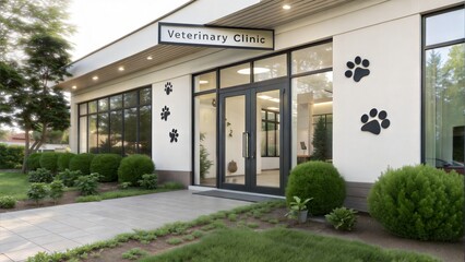 Modern veterinary clinic exterior with transparent background