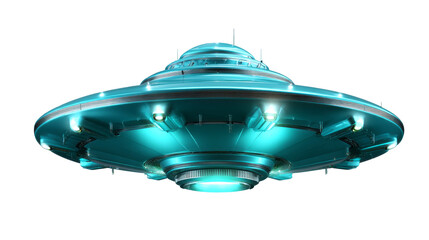 flying saucer, teal spaceship, futuristic craft, alien aircraft isolated, transparent background