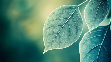 Obraz premium Close-up view of delicate, translucent leaves in a soft teal hue.