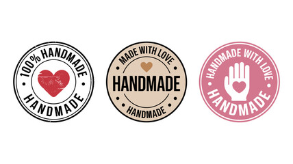 Set of Handmade Product Seals with Heart and Hand Icons