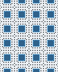 Vibrant arrangement of blue squares featuring intricate designs set against a clean white backdrop, creating an eye-catching pattern