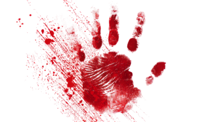 a bloody handprint with red smears  isolated on transparent background