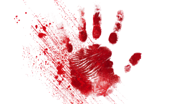 a bloody handprint with red smears  isolated on transparent background
