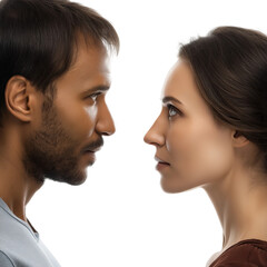 Fototapeta premium A close-up portrait of a man and a woman gazing at each other, representing an intimate moment