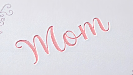 Mother's Day card with mom text and heart design on lavender backgroun