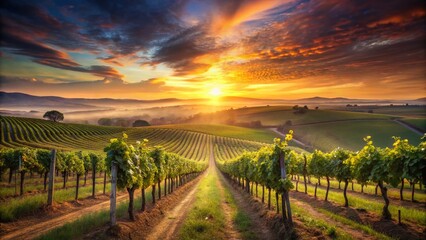 Fototapeta premium Alentejo Vineyard Double Exposure: Sunlit Grapes & Rolling Hills