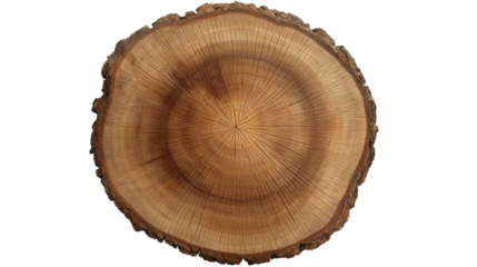 circular cross-section of a tree trunk with concentric rings isolated on transparent background	
