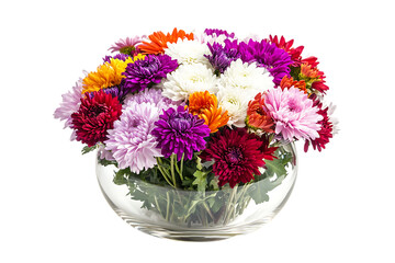 Naklejka premium Vibrant Chrysanthemum Bouquet in Glass Bowl on transparent background