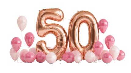 balloons in the shape of the numbers "50" against isolated on transparent background
