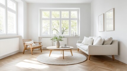 Fototapeta premium Cozy living room design featuring sofa and cushions family-friendly interior bright environment inviting view