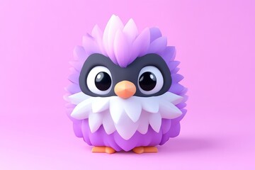 Cute, fluffy, purple bird mascot with mask