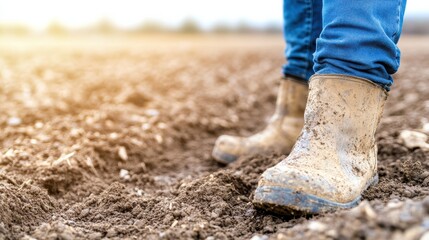 Farmworker cultivating soil agricultural field photography outdoor close-up hard work and sustainability