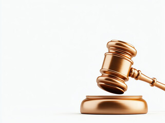 golden gavel and base are depicted on white background, symbolizing justice and authority. image conveys sense of importance and decision making in legal context