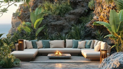 Obraz premium Coastal Cliffside Outdoor Lounge Area
