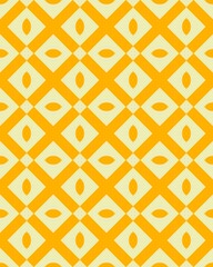 This vibrant pattern features a repeating geometric design with yellow diamonds and cream background, adding liveliness to any setting