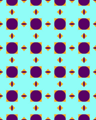 Vibrant geometric design featuring alternating squares and diamonds on a light blue background, creating a lively and playful atmosphere